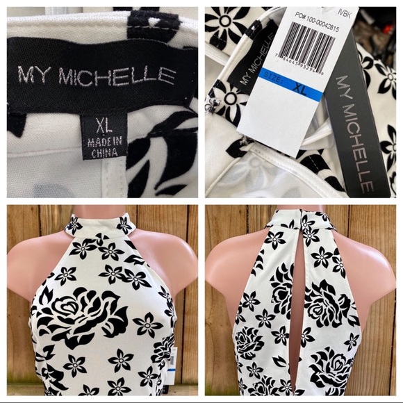 My Michelle Ivory Sheath Dress w/Black Floral NWT - Picture 7 of 8
